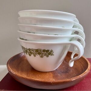 Corelle White Mugs with Olive Green Floral Band - Stack of 4